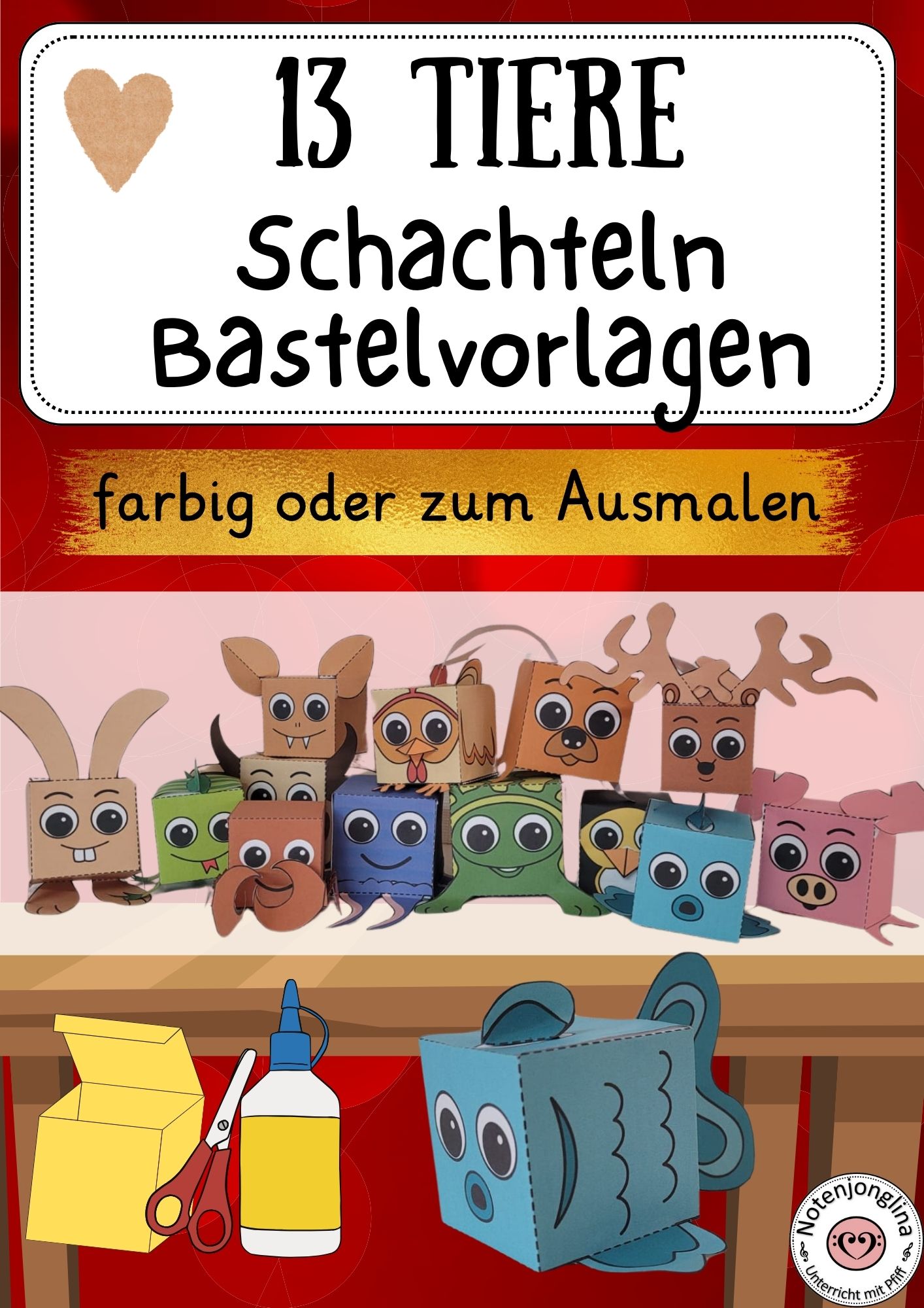 13 Tier Geschenkboxen zum Basteln & Ausmalen – Bastevorlage mit Anleitung