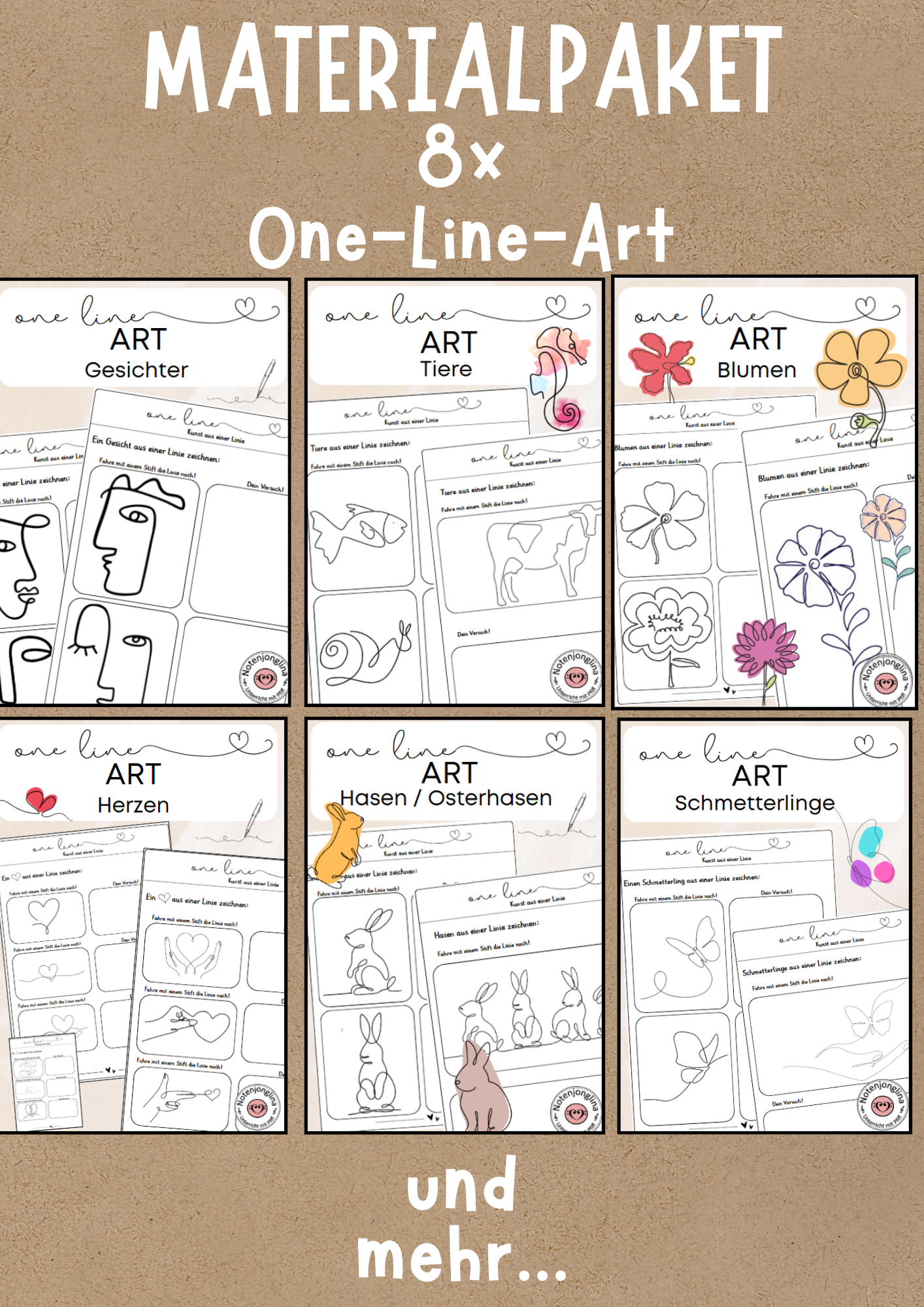 Materialpaket: One Line Art Zeichenvorlagen