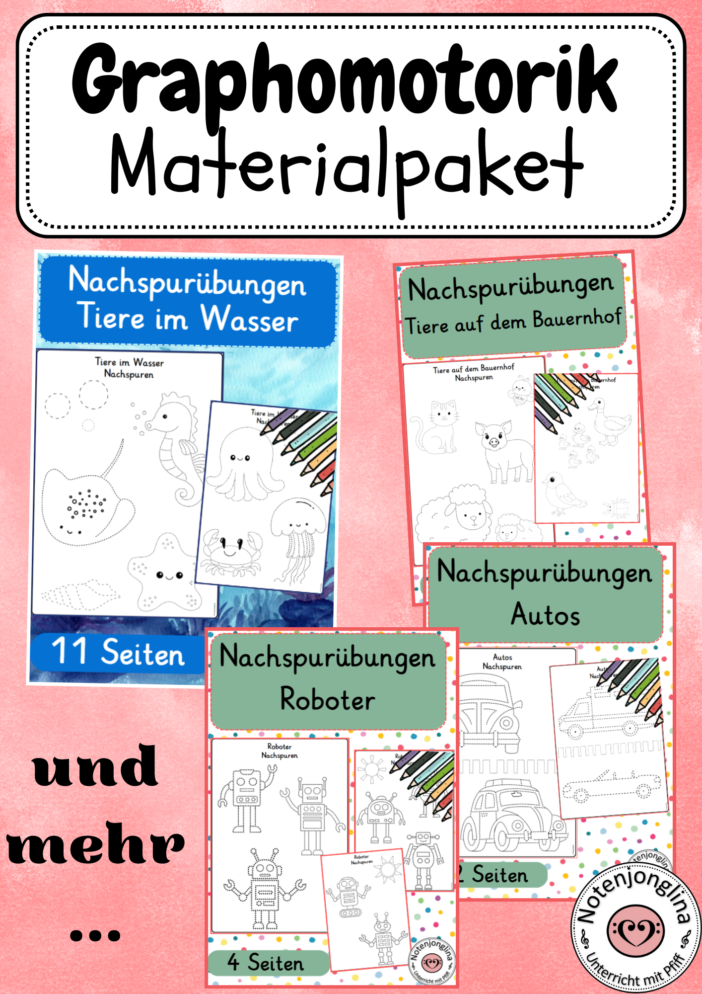 Graphomotorik Materialpaket – Nachspuren und Ausmalen