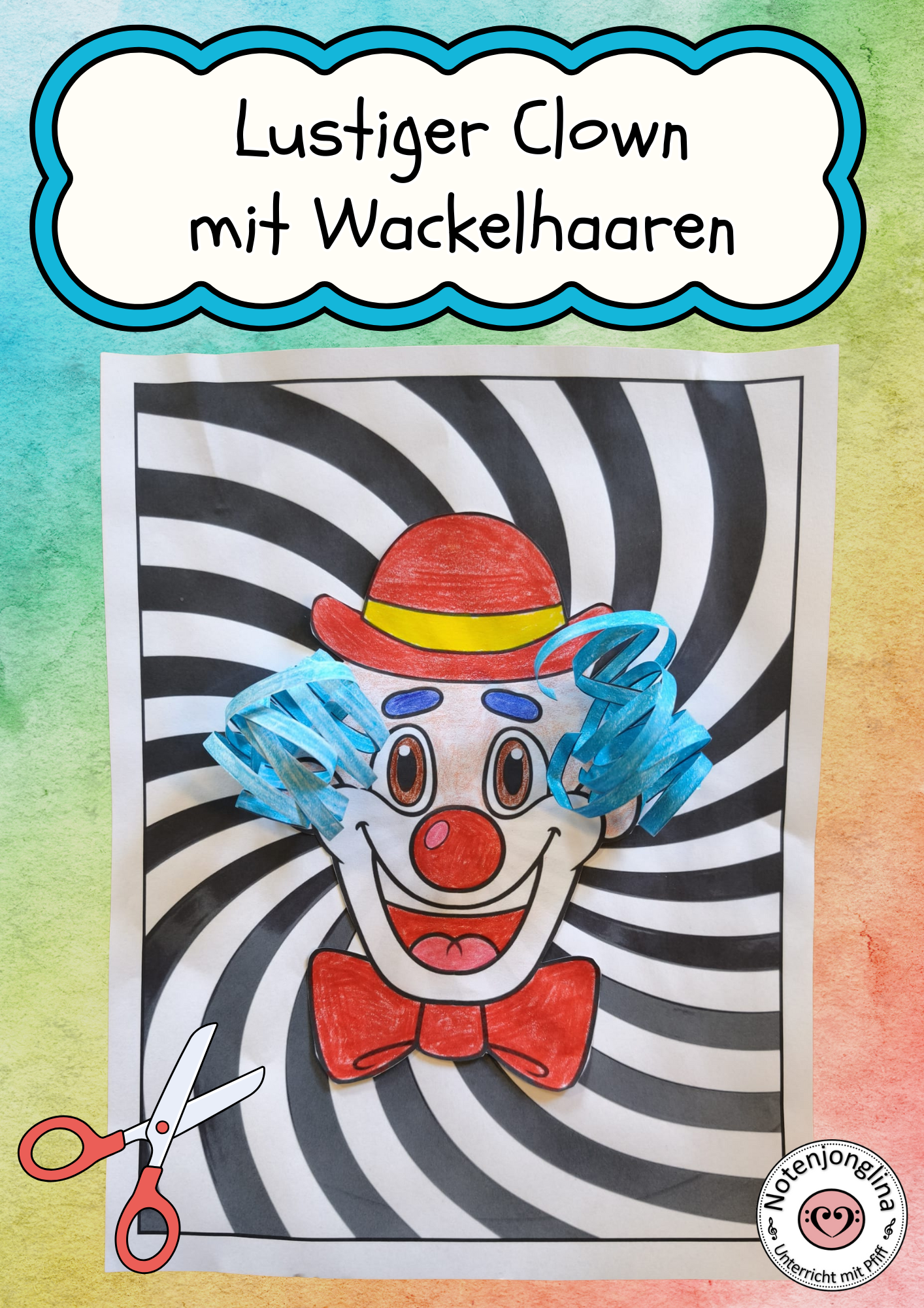 Karneval Kunstprojekt Clown mit Wackelhaaren basteln