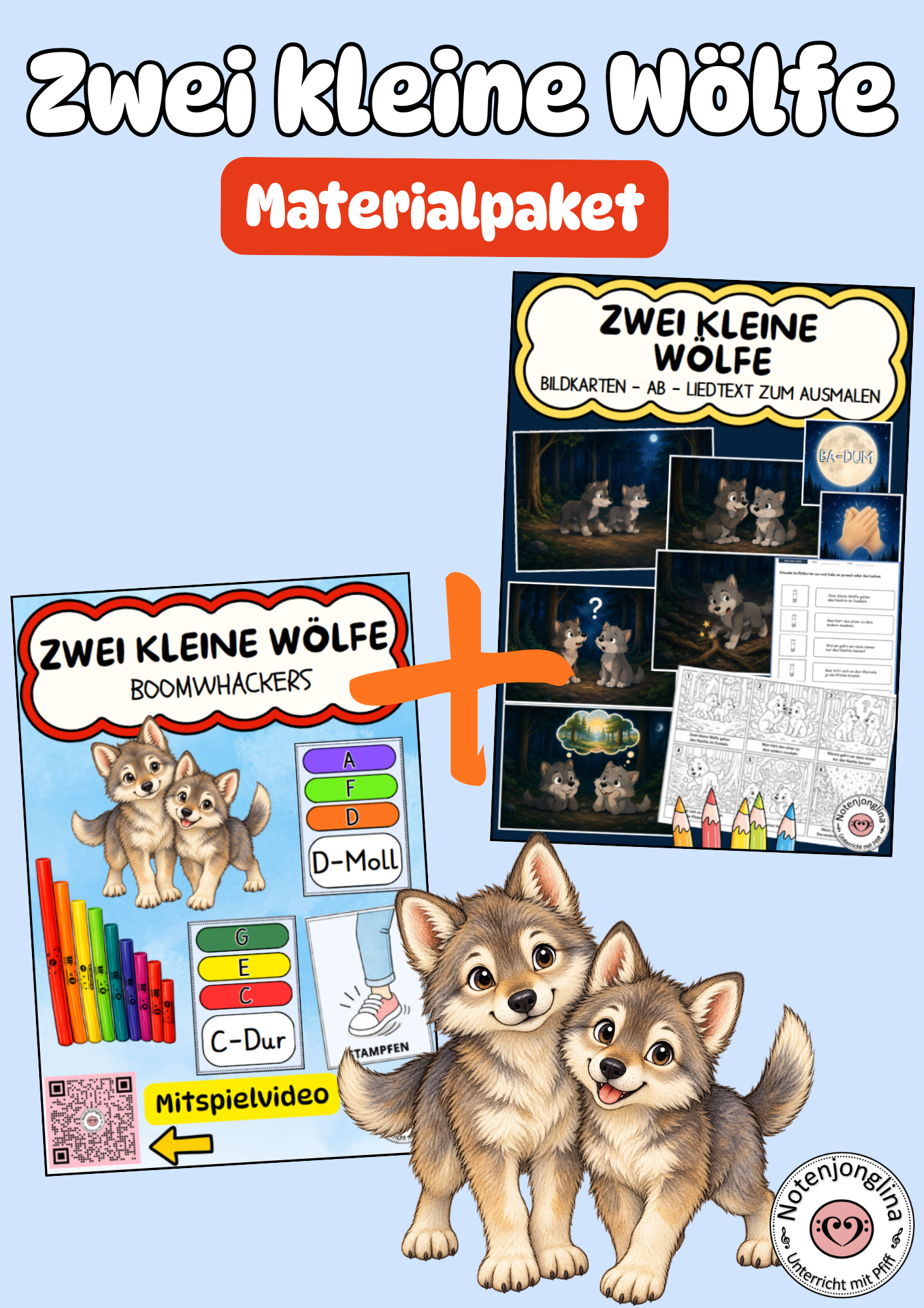 Materialpaket Zwei kleine Wölfe Liederarbeitung & Boomwhacker