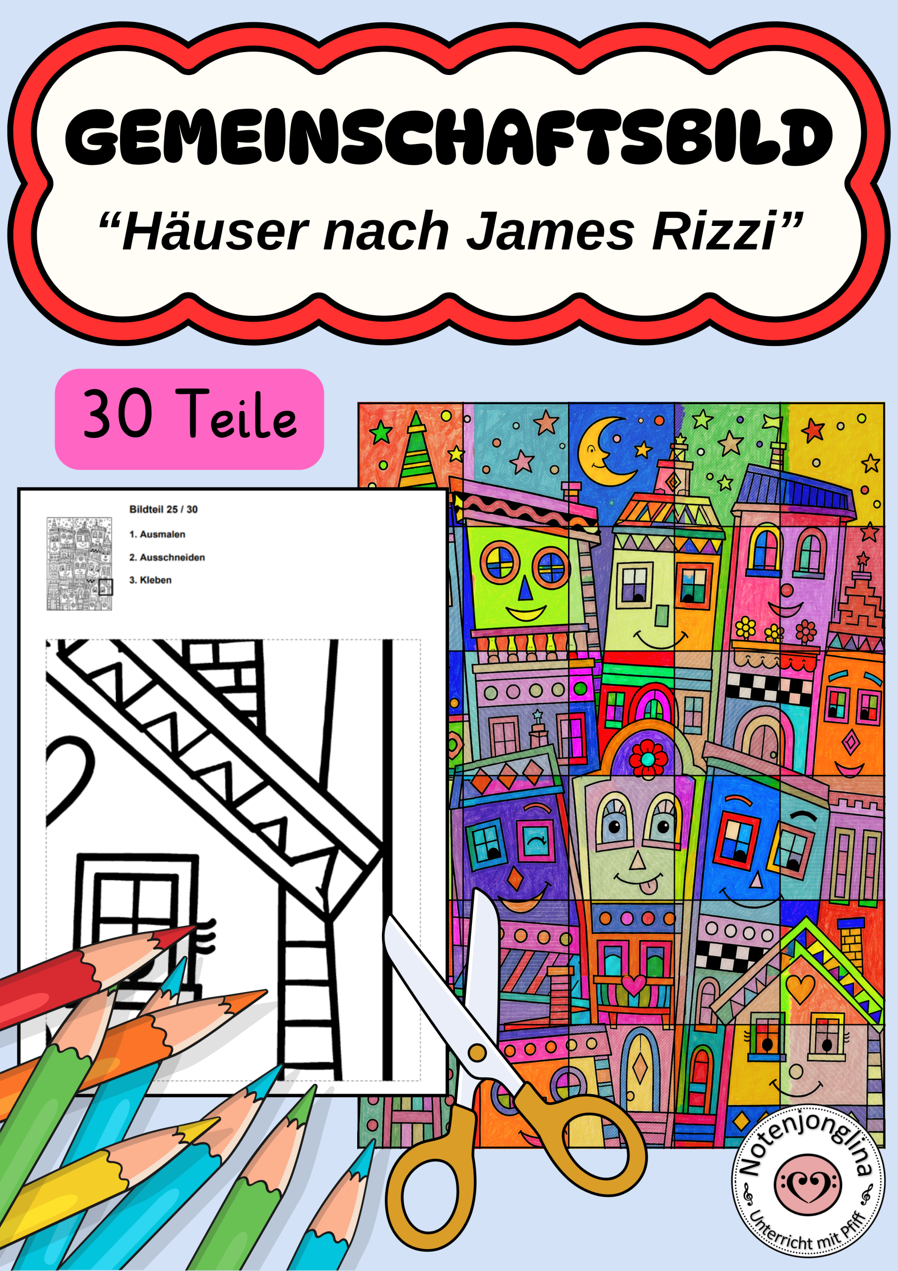 Gemeinschaftsbild Häuser nach James Rizzi Kunstprojekt