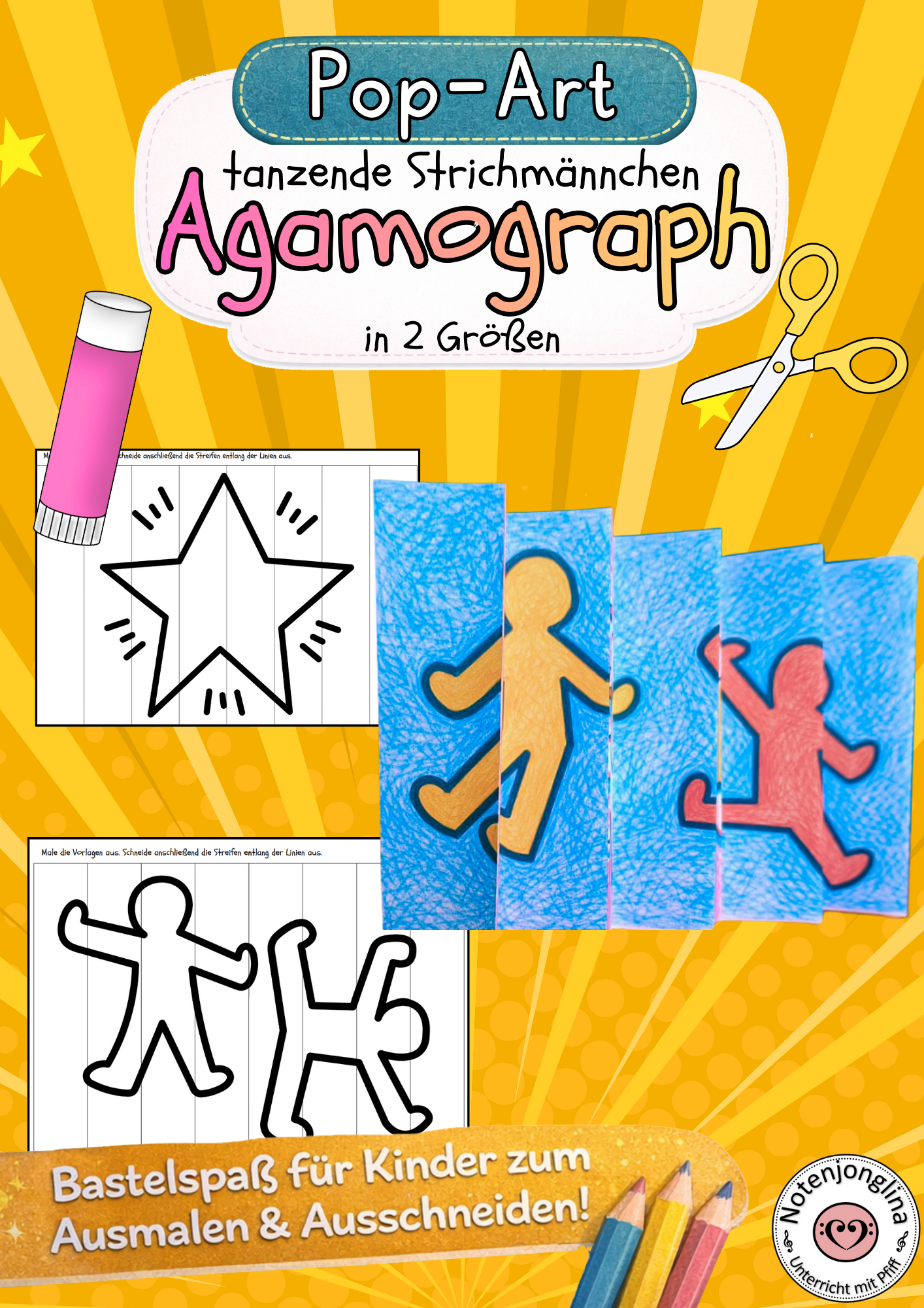 Agamograph basteln im Stil von Keith Haring Ausmalbilder
