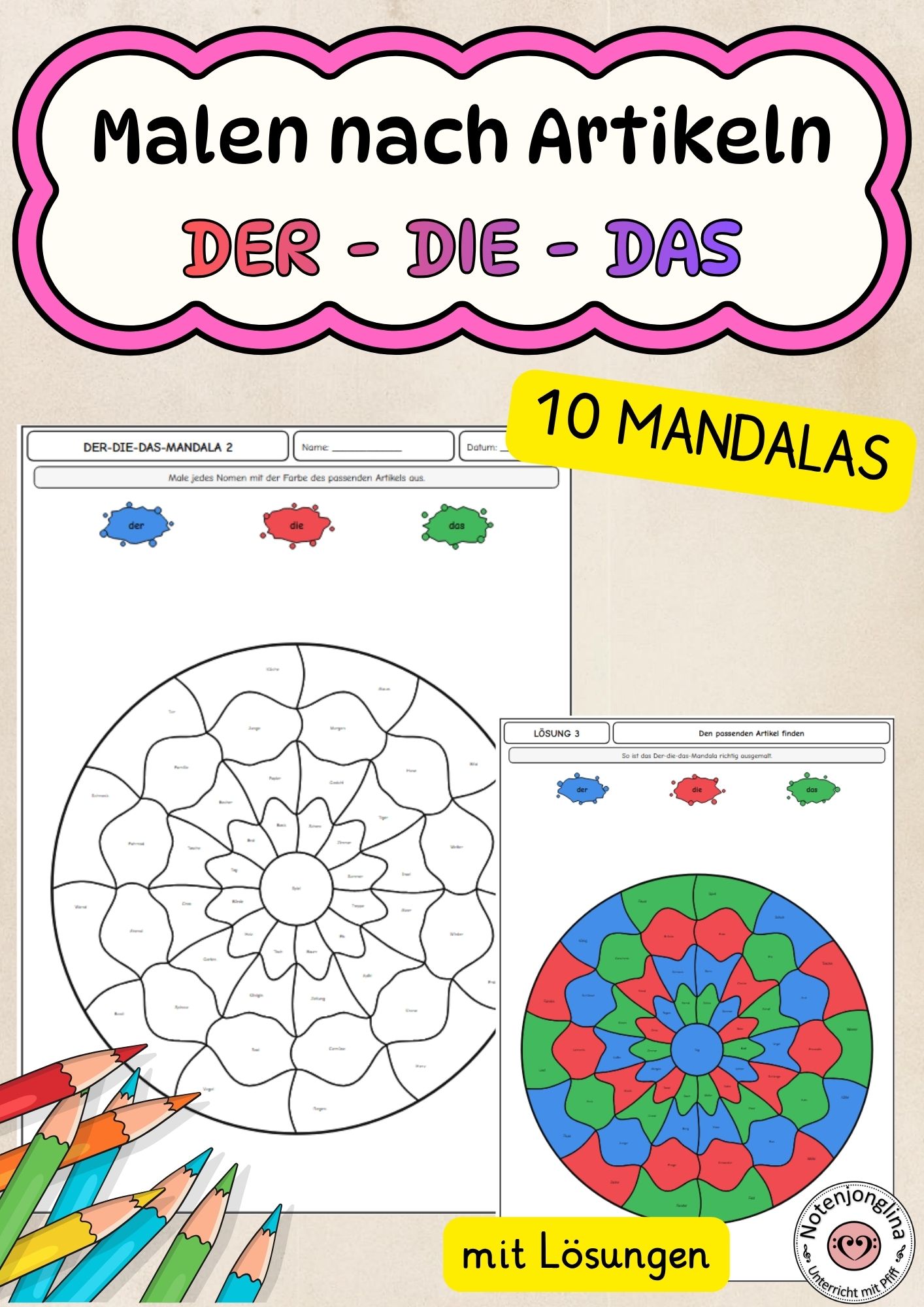 Malen nach Artikeln – der die das Mandala DaZ