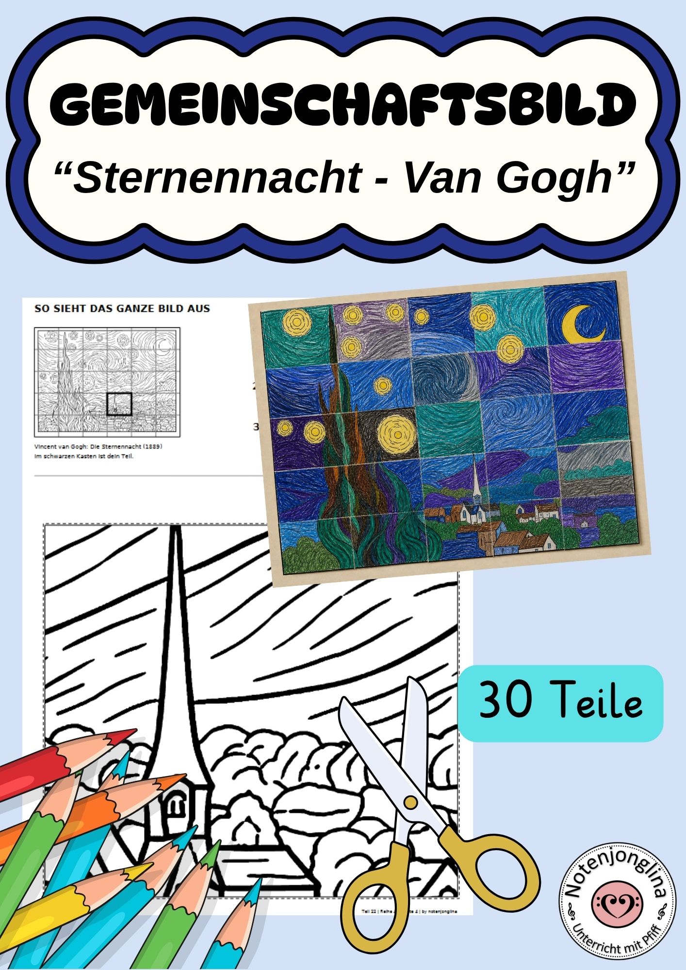 Gemeinschaftsbild Sternennacht Van Gogh Klassenprojekt Kunst
