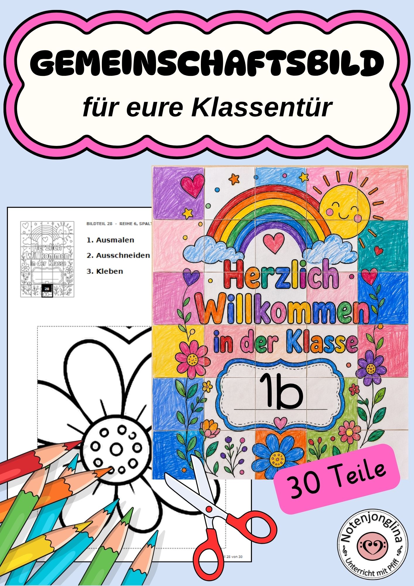 Kooperatives Gemeinschaftsbild Klassenposter Herzlich Willkommen 30 Teile