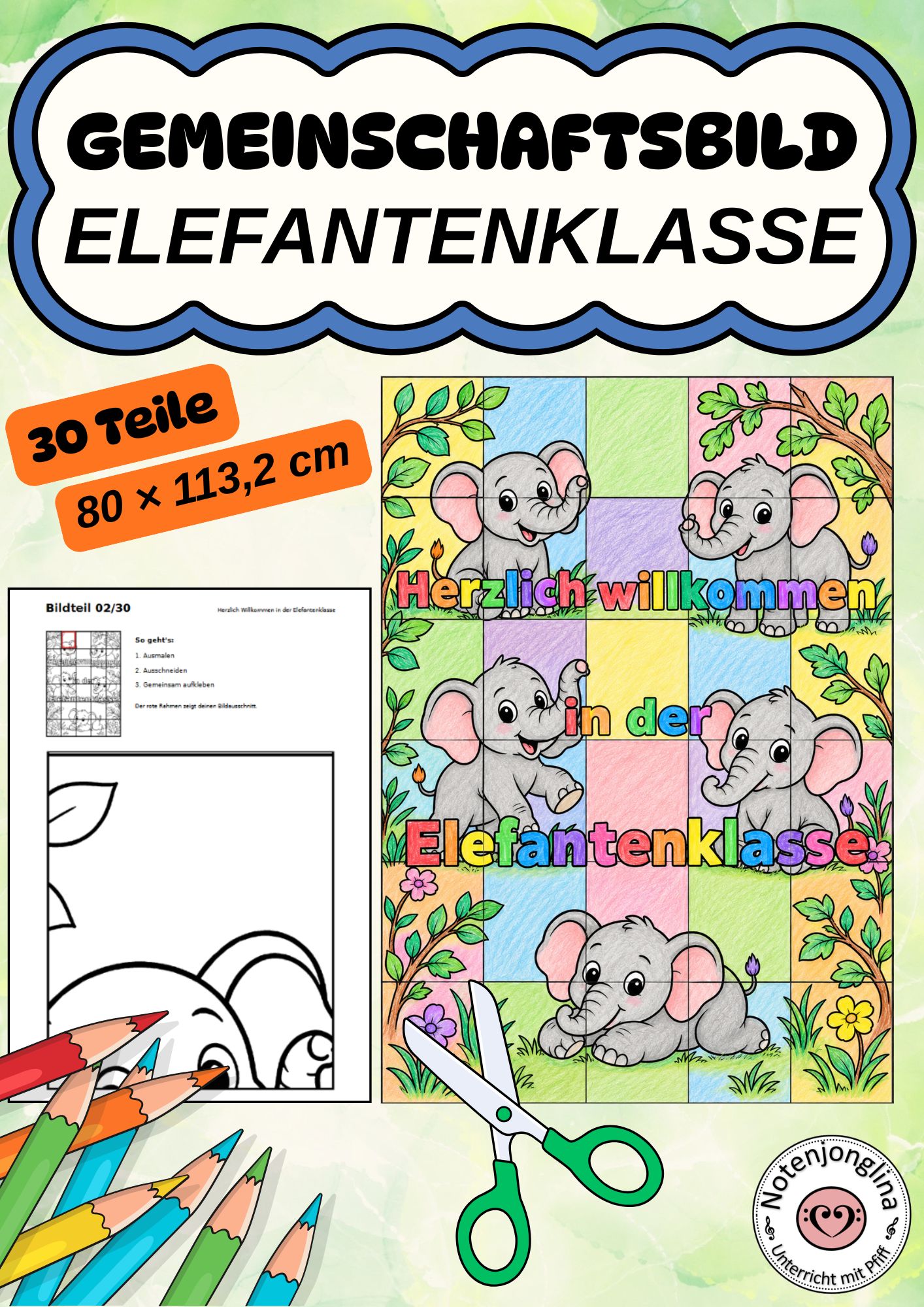 Elefantenklasse Gemeinschaftsbild Dekoration Basteln