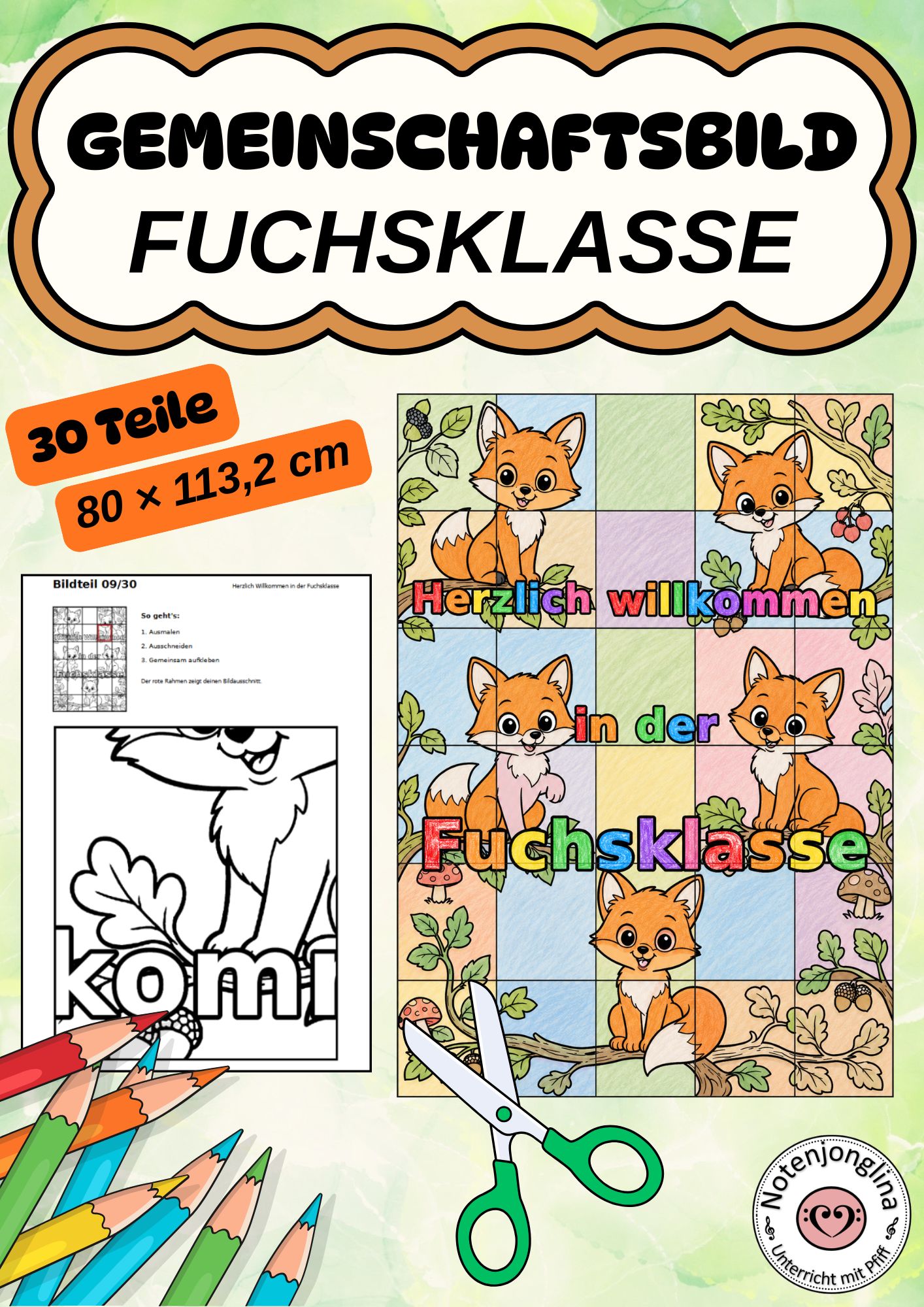 Fuchsklasse Gemeinschaftsbild 30 Teile Bastelprojekt