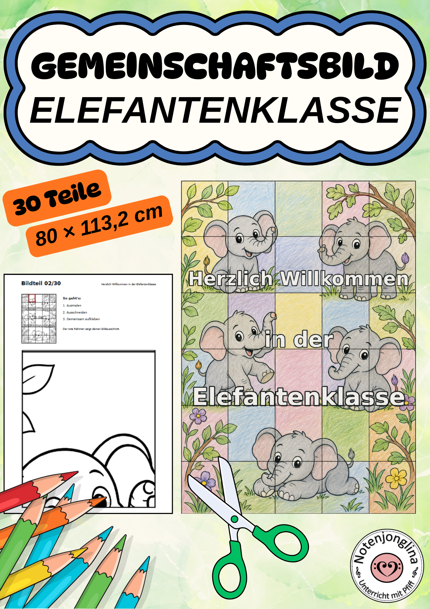 Elefantenklasse Gemeinschaftsbild Dekoration Basteln