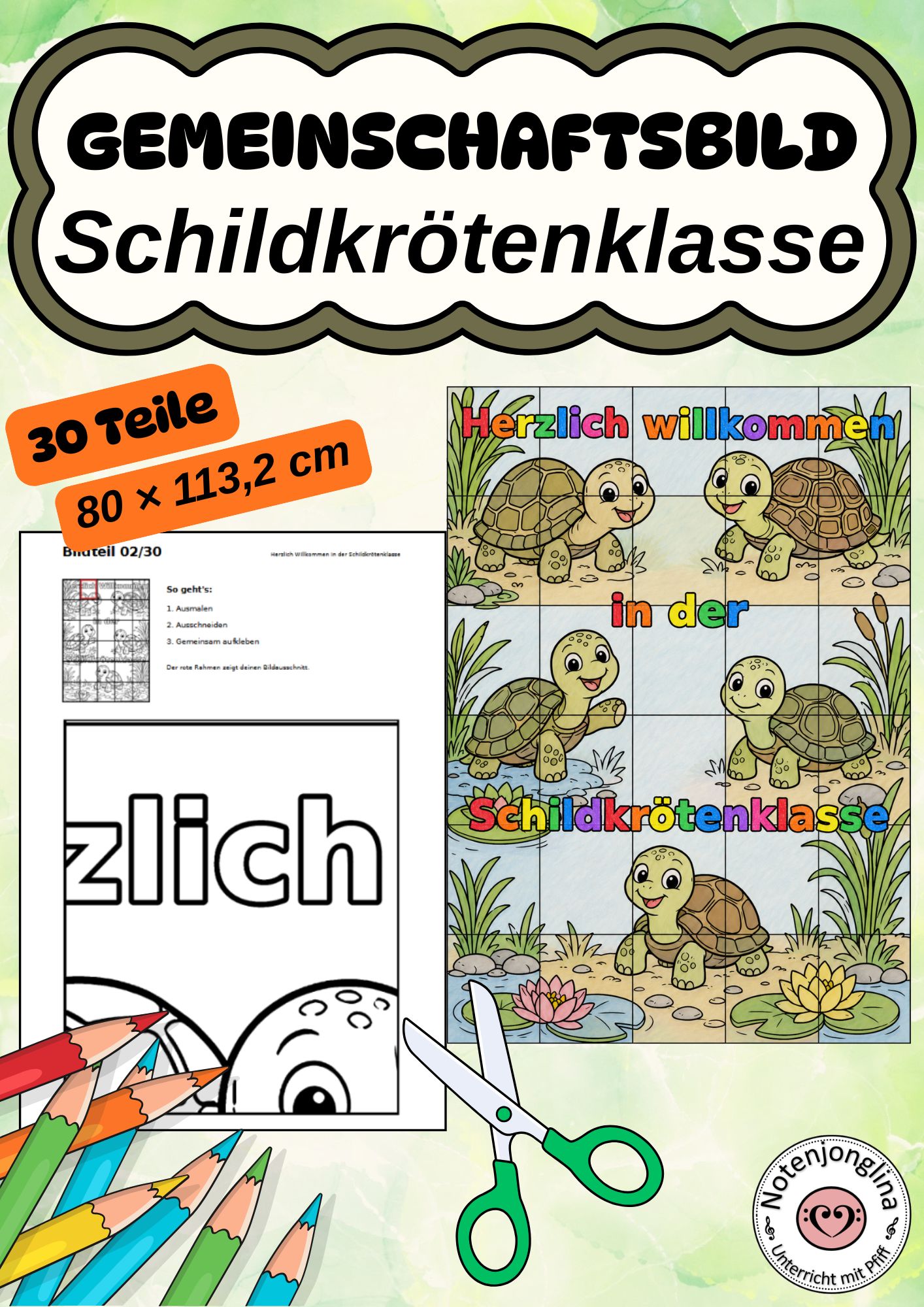 Schildkrötenklasse Gemeinschaftsbild 30 Teile Klassendeko
