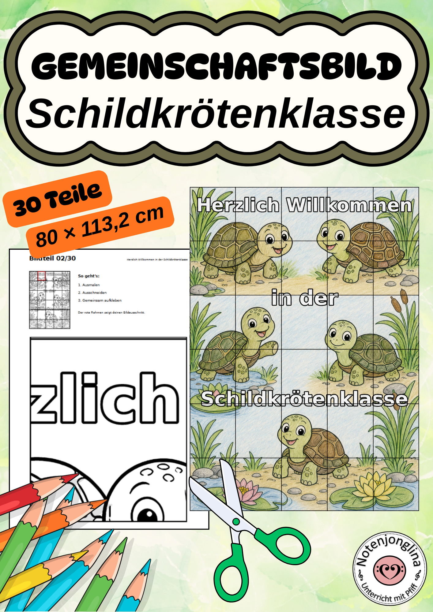 Schildkrötenklasse Gemeinschaftsbild 30 Teile Klassendeko
