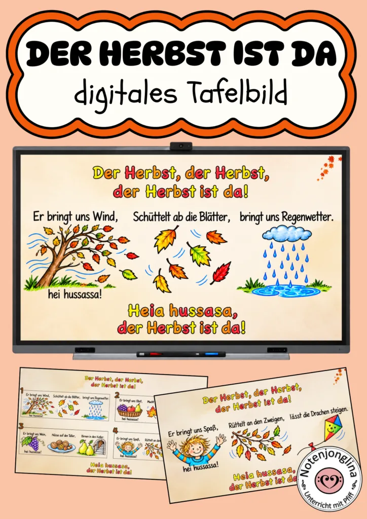 Der Herbst ist da Liedtext Liederarbeitung digitales Tafelbild