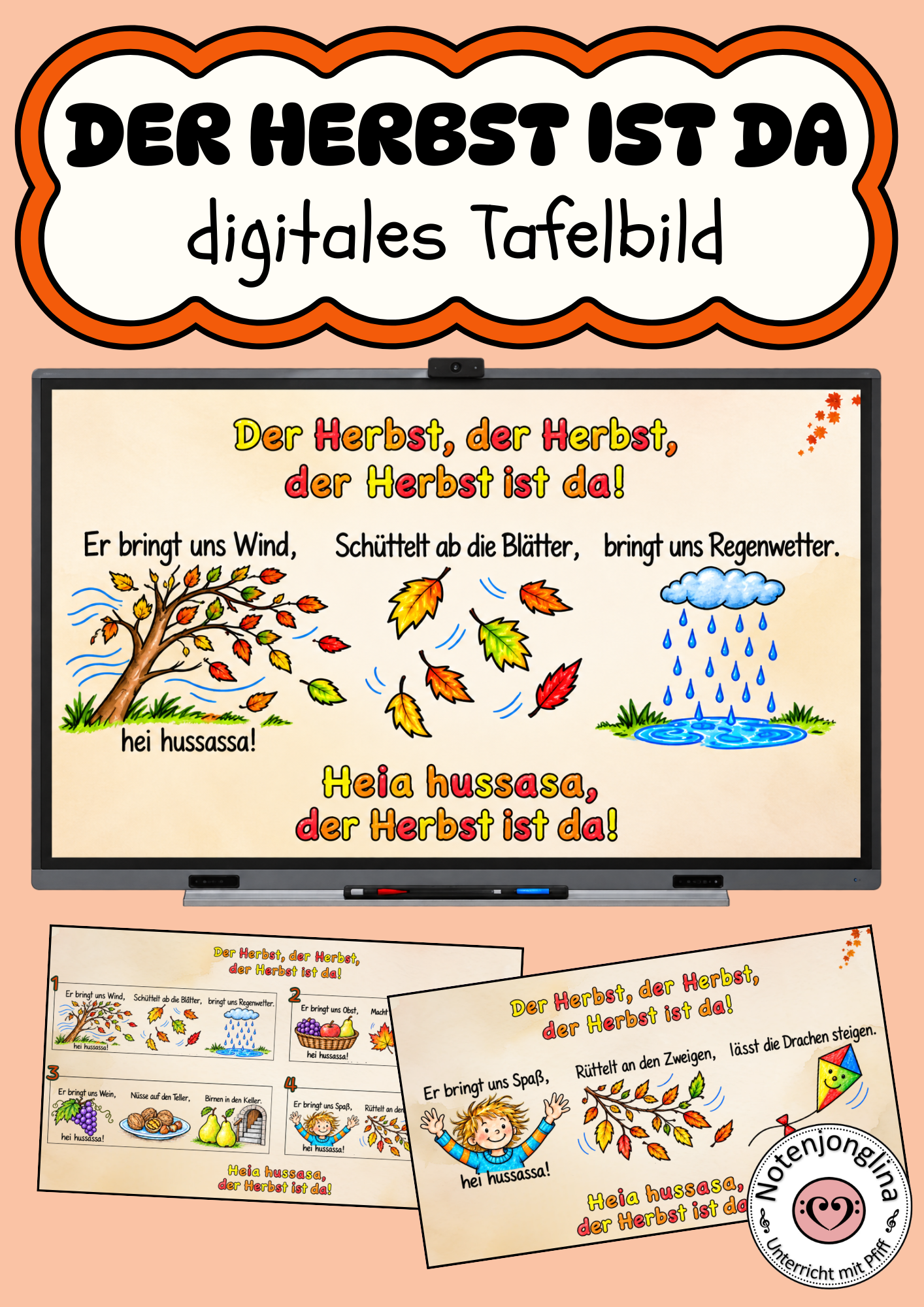 Der Herbst ist da Liederarbeitung digitales Tafelbild Liedtext